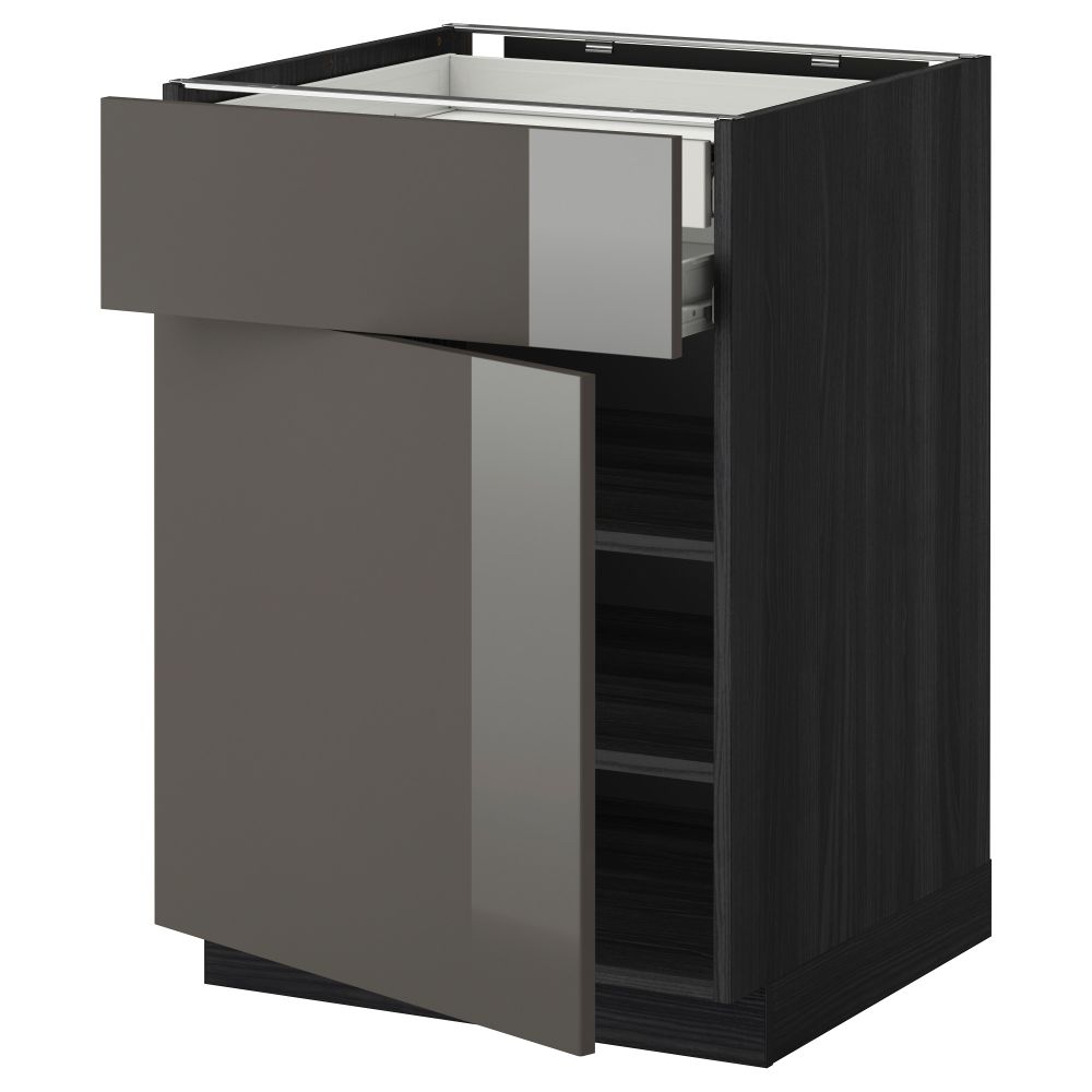 Напольный шкаф дверцы/фр панель/плк/2 низких ящик МЕТОД / ФОРВАРА, черный, Рингульт серый - схема-чертеж с размерами