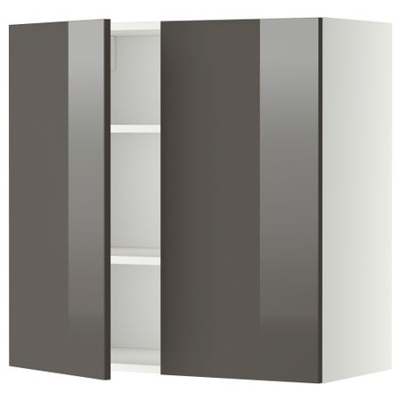 Навесной шкаф с полками, 2 дверцы МЕТОД, белый, Рингульт серый