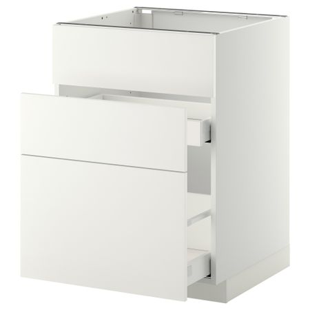 Напольный шкаф под мойку + 3 фронтальных панели, 2 ящика МЕТОД / МАКСИМЕРА, белый, Хэггеби белый
