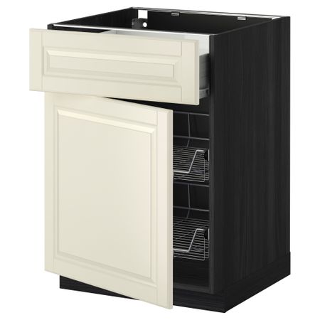 Напольный шкаф с проволочной корзиной, ящиком, дверью МЕТОД / ФОРВАРА, черный, Будбин белый с оттенком