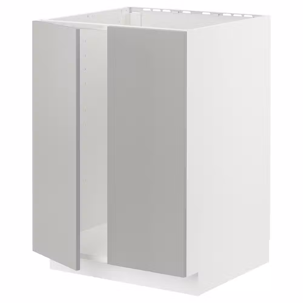 METOD Напольный шкаф для мойки+2 двери - белый/Havstorp светло-серый 60x60 см - фото 1