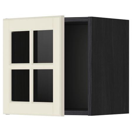 Навесной шкаф со стеклянной дверью МЕТОД, черный, Будбин белый с оттенком (40x40 см)