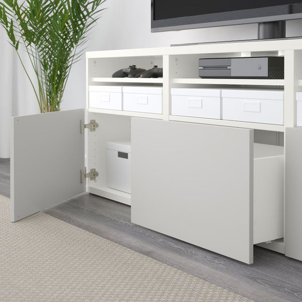 Шкаф для ТВ, комбинированный, стекляные дверцы, белый Синдвик, Лаппвикен светло-серый прозрачное стекло 180x40x192 см IKEA БЕСТО - фото 4