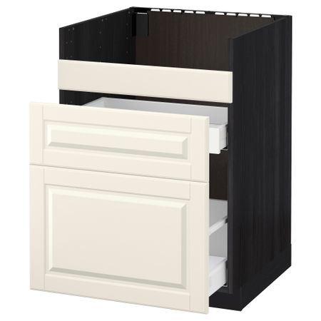Напольный шкаф под мойку ДУМШЁ, 3 фасада, 2 ящика МЕТОД / МАКСИМЕРА, черный, Будбин белый с оттенком