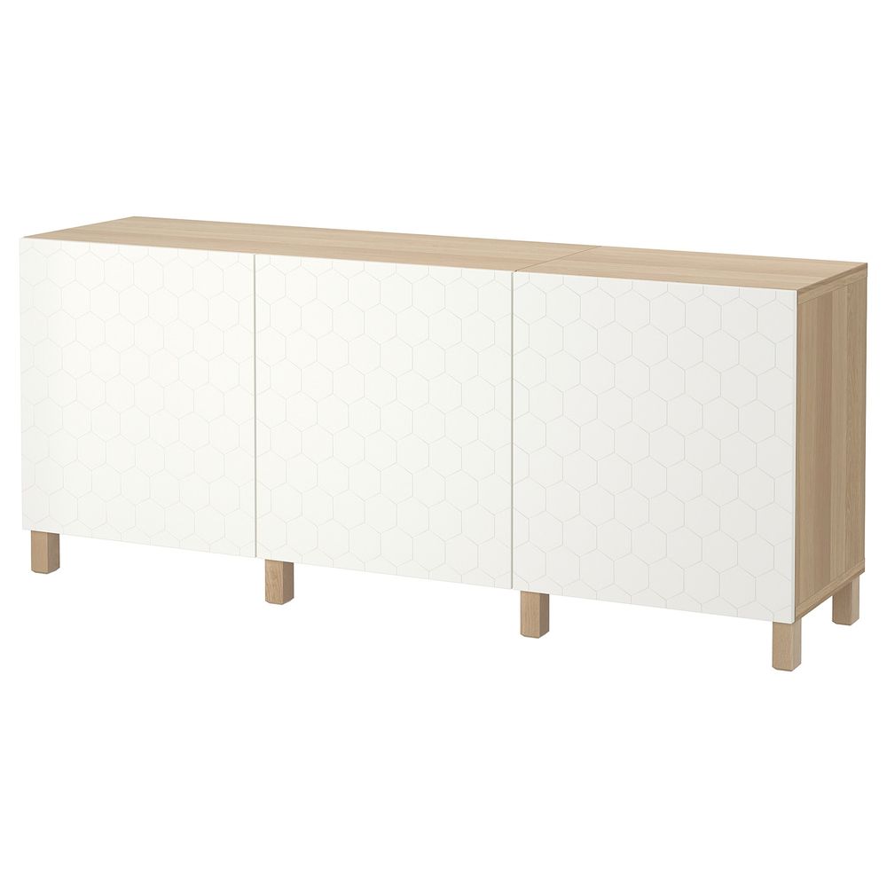 Комбинация для хранения с дверцами, под беленый дуб/вассвик/стуббарп белый 180x40x74 см IKEA БЕСТО 692.666.72 - фото 1