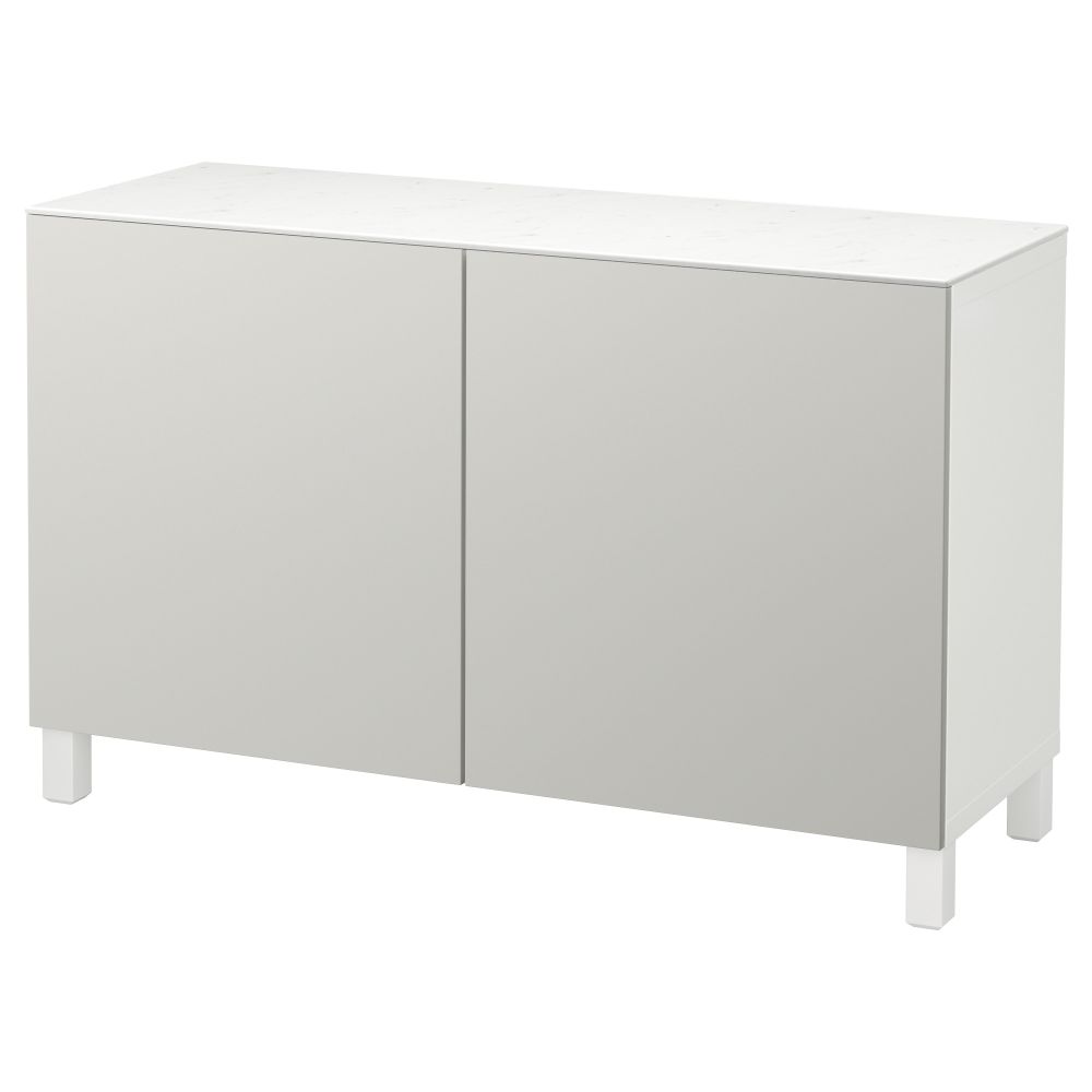 Комбинация для хранения с дверцами БЕСТО, белый, Лаппвикен светло-серый (120x42x74 см) - фото 1