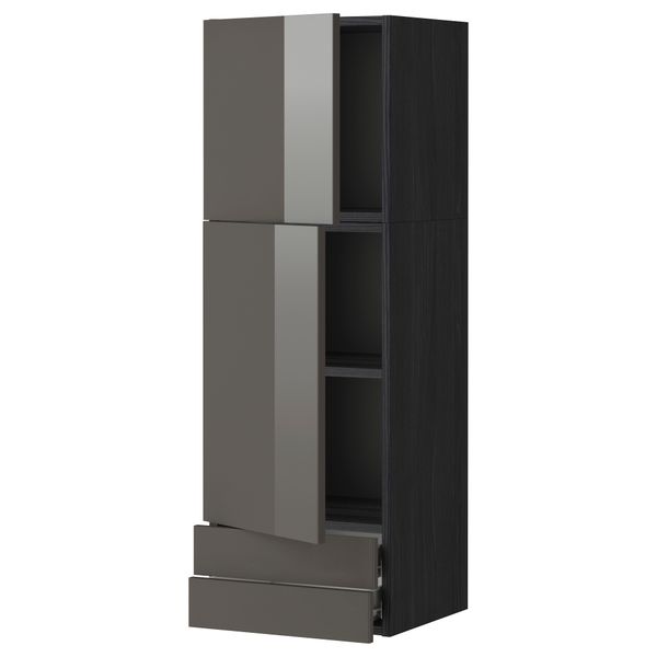 Навесной шкаф, 2 дверцы, 2 ящика МЕТОД / ФОРВАРА, черный, Рингульт серый - фото 1