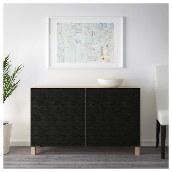 Комбинация для хранения с дверцами БЕСТО, под беленый дуб, Лаксвикен черный (120x40x74 см) - схема-чертеж с размерами