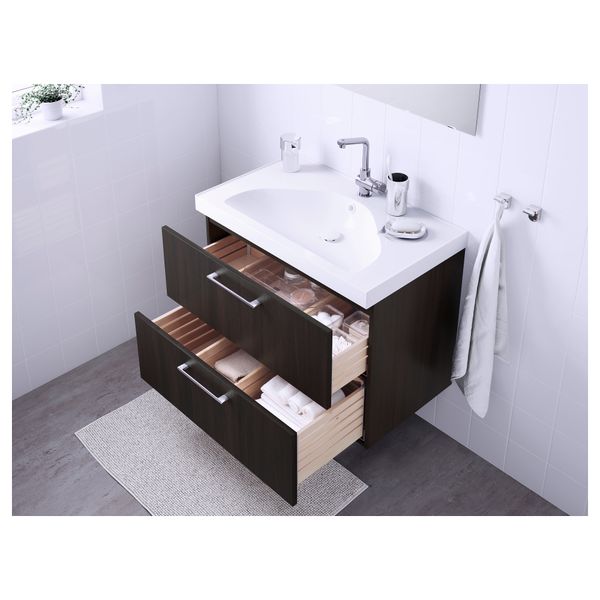 Шкаф для раковины с 2 ящиками ГОДМОРГОН / ЭДЕБОВИКЕН, черно-коричневый (80x49x64 см) - фото 3