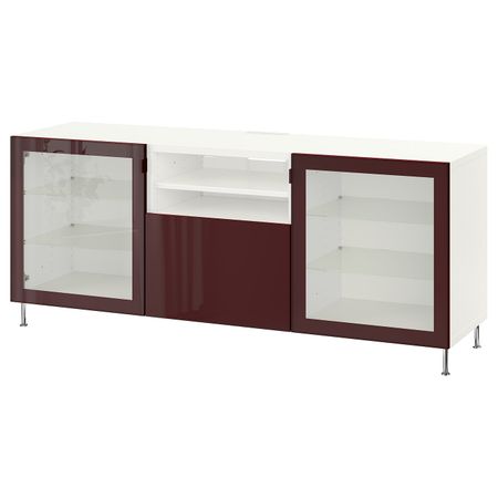 Тумба для ТВ с ящиками, белый СЕЛЬСВ/СТАЛЛАРП/глянцевый темный красно-коричневый 180x42x74 см IKEA BESTÅ БЕСТО 292.991.08
