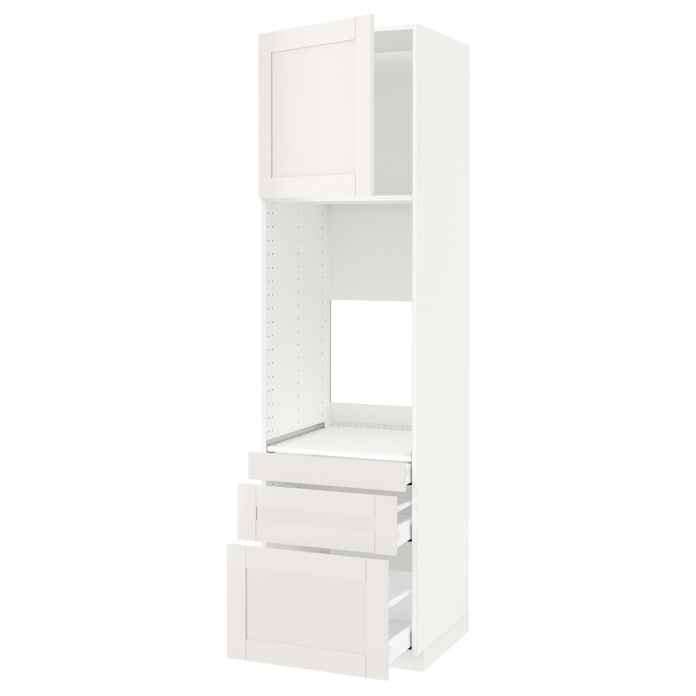 Высокий шкаф для двойной духовки, 3 ящика, дверца МЕТОД / МАКСИМЕРА, белый, Сэведаль белый - схема-чертеж с размерами