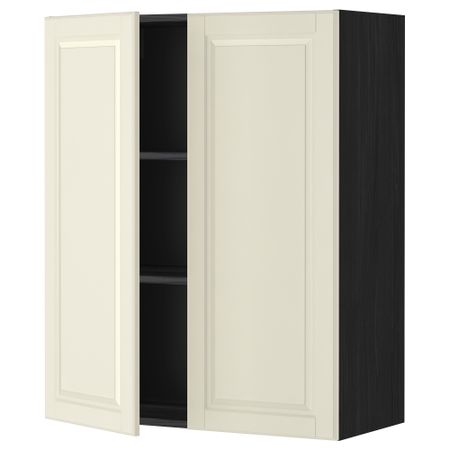 Навесной шкаф с полками, 2 дверцы МЕТОД, черный, Будбин белый с оттенком
