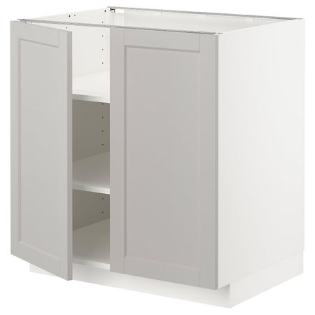 Напольный шкаф с полками/2двери, белый/Лерхюттан светло-серый 80x60 см IKEA METOD МЕТОД 592.730.55