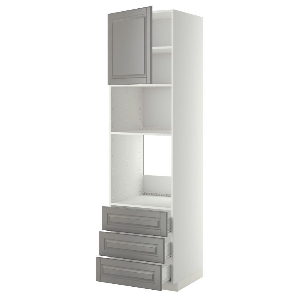 Высокий шкаф для духовки/СВЧ дверца, 3 ящика МЕТОД / ФОРВАРА, белый, Будбин серый - фото 1