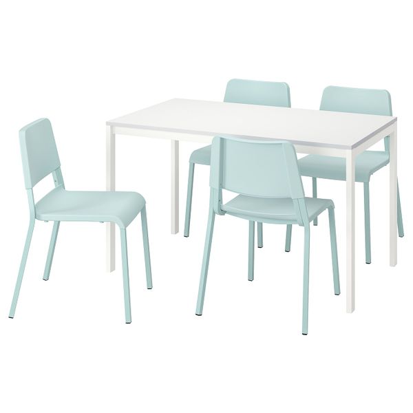 Стол и 4 стула, белый/светлая бирюза 125 см IKEA MELLTORP МЕЛЬТОРП / TEODORES ТЕОДОРЕС 693.886.83 - фото 1