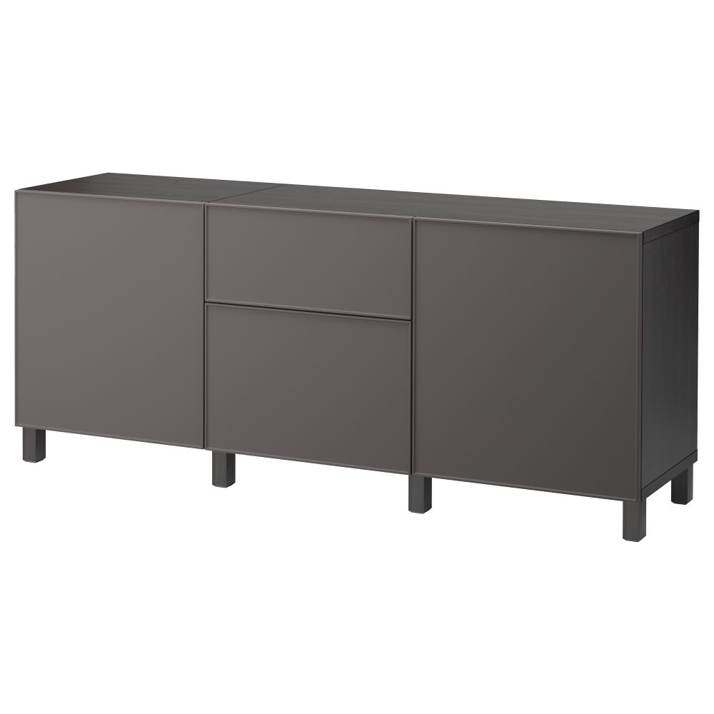 Комбинация для хранения с ящиками БЕСТО, черно-коричневый, Грундсвикен темно-серый (180x40x74 см) - фото 1