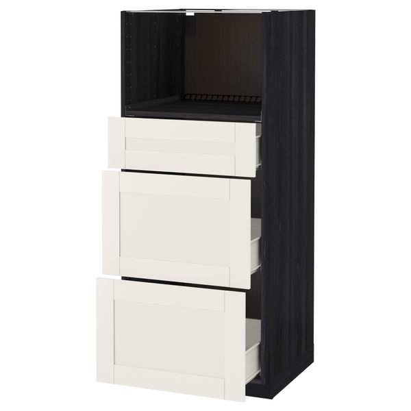 Высокий шкаф для СВЧ с 3 ящиками МЕТОД / ФОРВАРА, черный, Сэведаль белый (60x60x140 см) - схема-чертеж с размерами