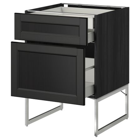 Напольный шкаф 2 фронтальных панели, 2 нижних,1 встроенный ящик МЕТОД / МАКСИМЕРА, черный, Лаксарби черно-коричневый