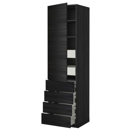 Высокий шкаф с полками/6 ящик, дверцами, 4 фронтальные панели МЕТОД / МАКСИМЕРА, черный, Тингсрид черный