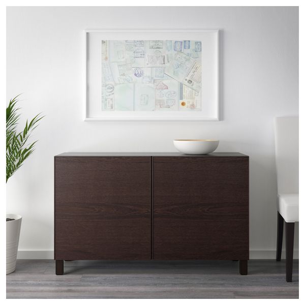 Комбинация для хранения с дверцами БЕСТО, черно-коричневый, Инвикен черно-коричневый (120x40x74 см) - схема-чертеж с размерами