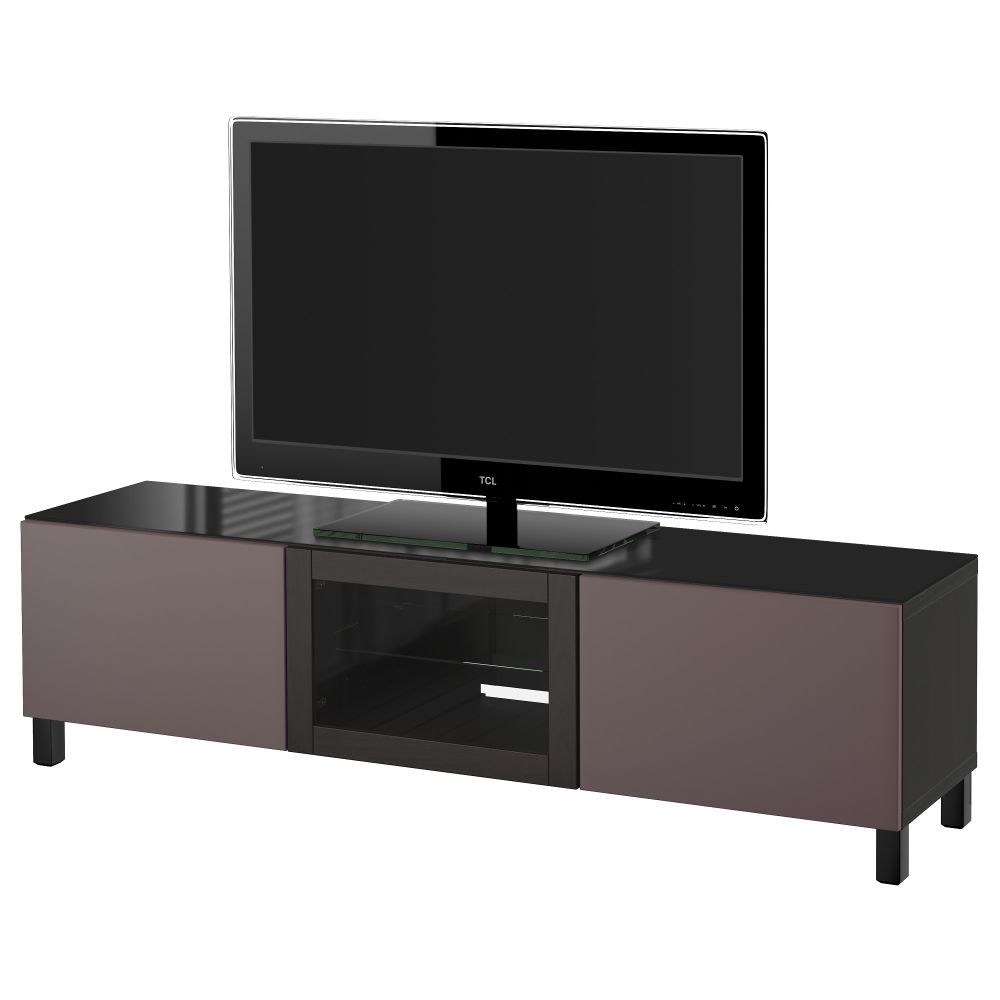 Тумба под ТВ, с дверцами БЕСТО, черно-коричневый, Вальвикен темно-коричневый, прозрачное стекло (180x40x38 см) - фото 1