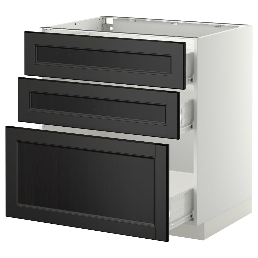 Напольный шкаф с 3 ящиками МЕТОД / ФОРВАРА, белый, Лаксарби черно-коричневый - схема-чертеж с размерами