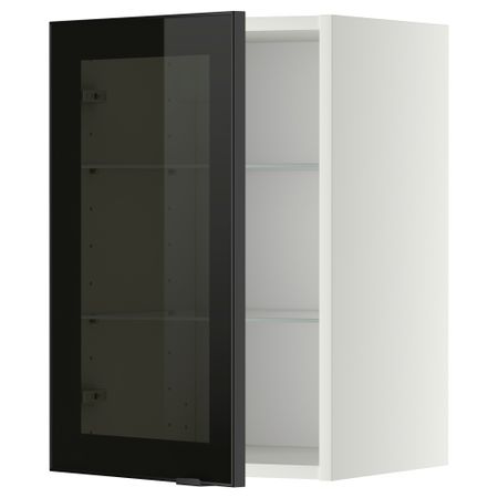 Навесной шкаф с полками, стекляными дверцы МЕТОД, белый, Ютис дымчатое стекло