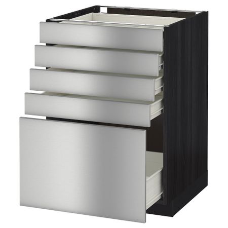 Напольный шкаф с 5 ящиками МЕТОД / ФОРВАРА, черный, Гревста нержавеющ сталь
