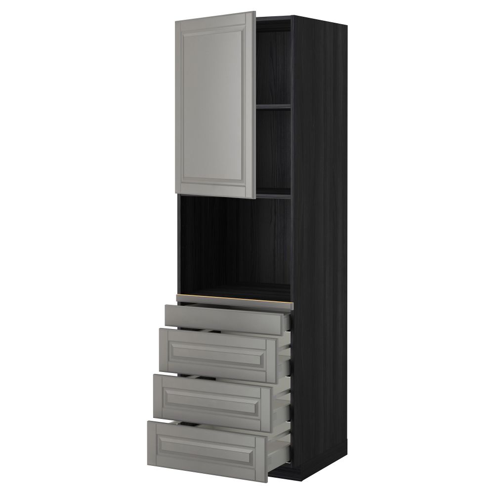 Высокий шкаф для комбинированния СВЧ, 4 ящика МЕТОД / МАКСИМЕРА, черный, Будбин серый - схема-чертеж с размерами