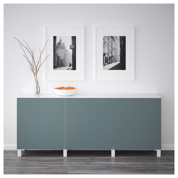 Комбинация для хранения с дверцами БЕСТО, белый, Вальвикен серо-бирюзовый (180x42x74 см) - схема-чертеж с размерами