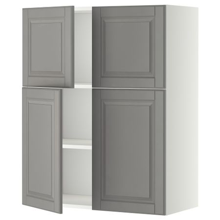 Навесной шкаф с полками, 4 дверцы МЕТОД, белый, Будбин серый (80x100 см)