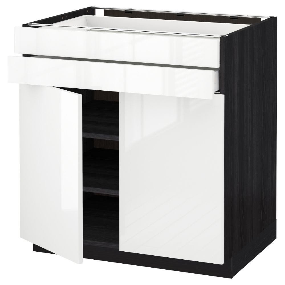 Напольный шкаф, 2 дверцы, 2 ящика МЕТОД / МАКСИМЕРА, черный, Рингульт белый - схема-чертеж с размерами