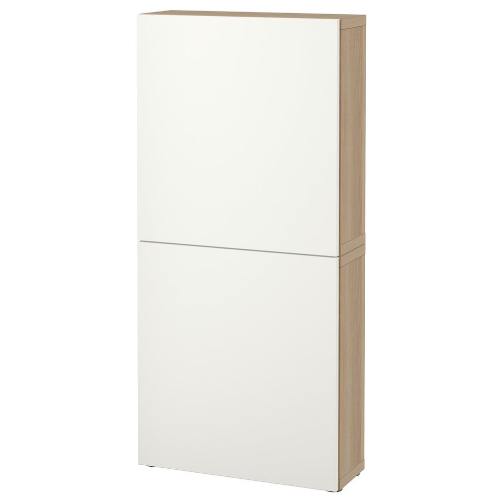 Навесной шкаф с 2 дверями, под беленый дуб/Лаппвикен белый 60x22x128 см IKEA BESTÅ БЕСТО 792.489.32 - фото 1