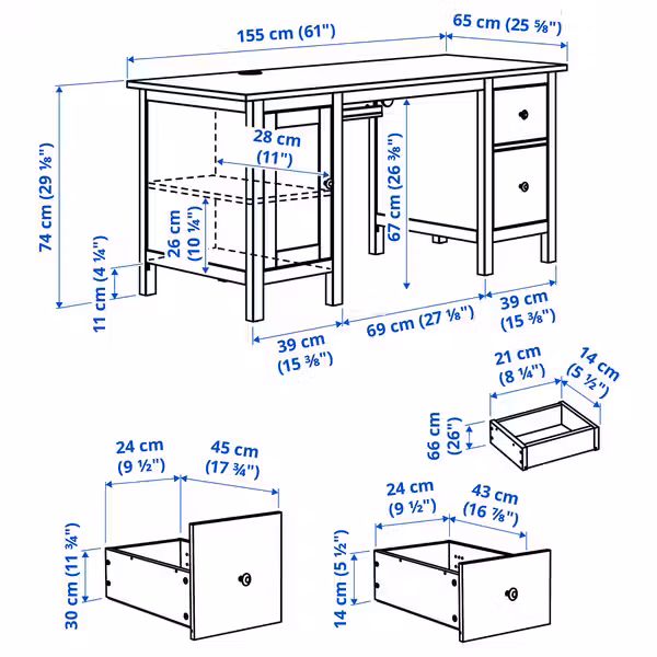 HEMNES Письменный стол - белая морилка/светло-коричневый 155x65 см - фото 3