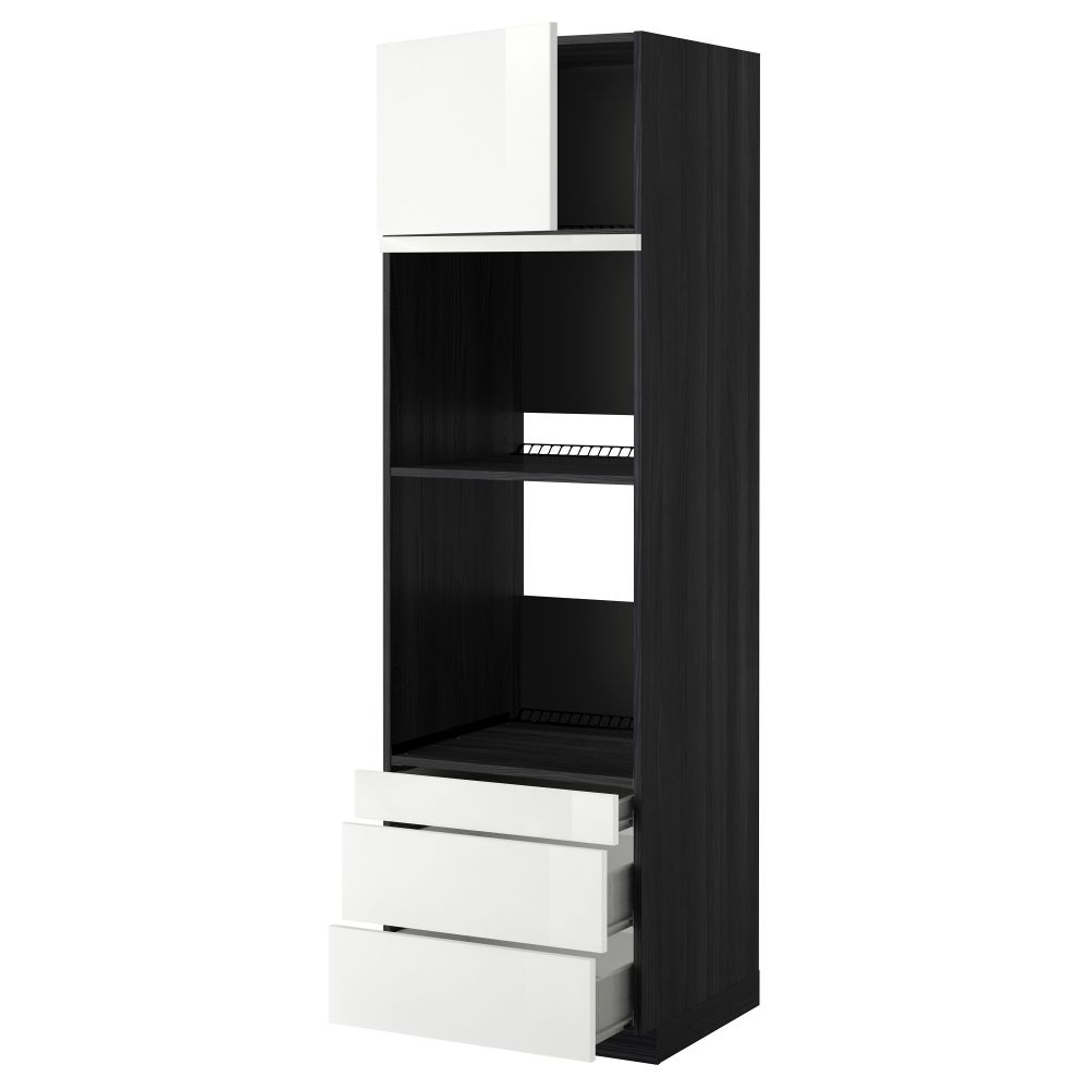 Высокий шкаф для духовки комбинированный, духовка + дверца, 3 ящика МЕТОД / ФОРВАРА, черный, Рингульт белый - фото 1