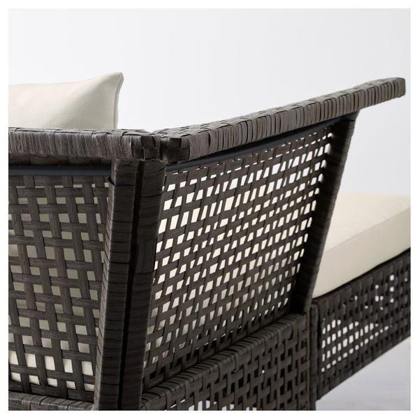 4-местный диван + табурет для ног, садовый КУНГСХОЛЬМЕН / ХОЛЛО, черно-коричневый, бежевый (142/284x80x73 см) - схема-чертеж с размерами