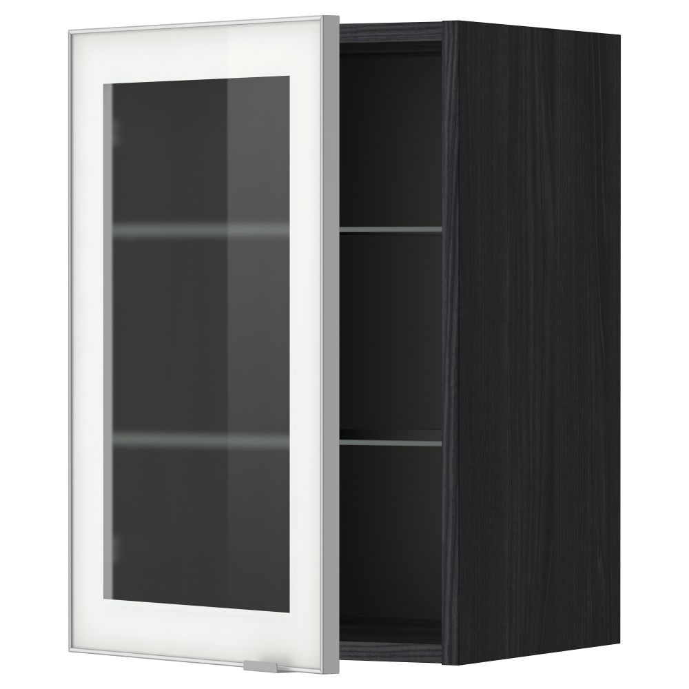 Навесной шкаф с полками, стекляными дверцы МЕТОД, черный, Ютис матовое стекло - схема-чертеж с размерами