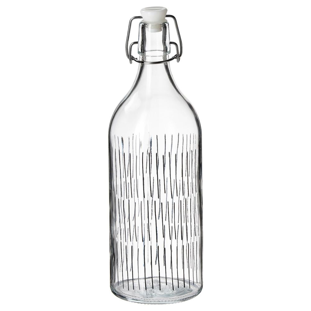 Бутылка с пробкой, прозрачное стекло/с рисунком черный 1 л IKEA KORKEN КОРКЕН 504.629.89 - фото 1