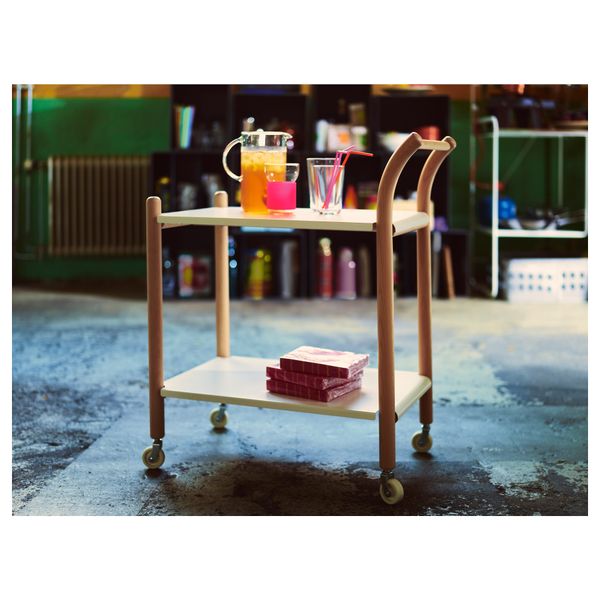 Стол приставной на колесах ИКЕА ПС 2017, бук, белый (69x40 см) - схема-чертеж с размерами