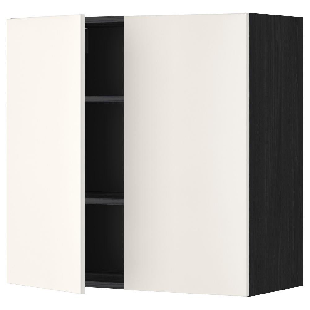 Навесной шкаф с полками, 2 дверцы МЕТОД, черный, Веддинге белый - схема-чертеж с размерами