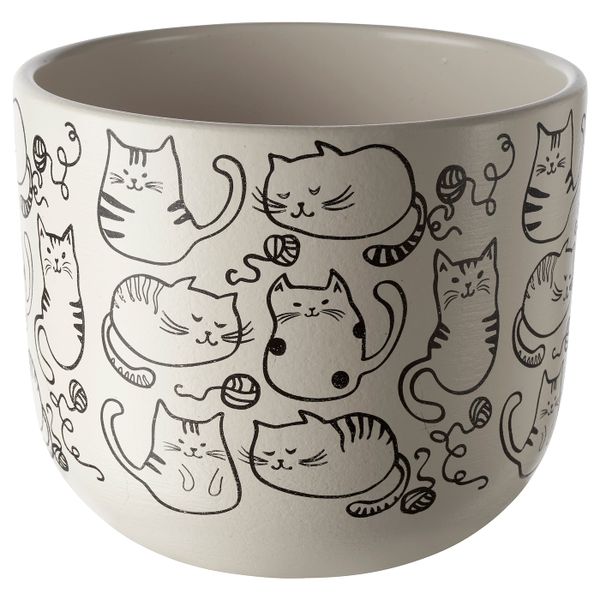 Горшок цветочный, белый/кот 12 см IKEA RUNDMYNTA РУНДМИНТА 004.683.71 - фото 1