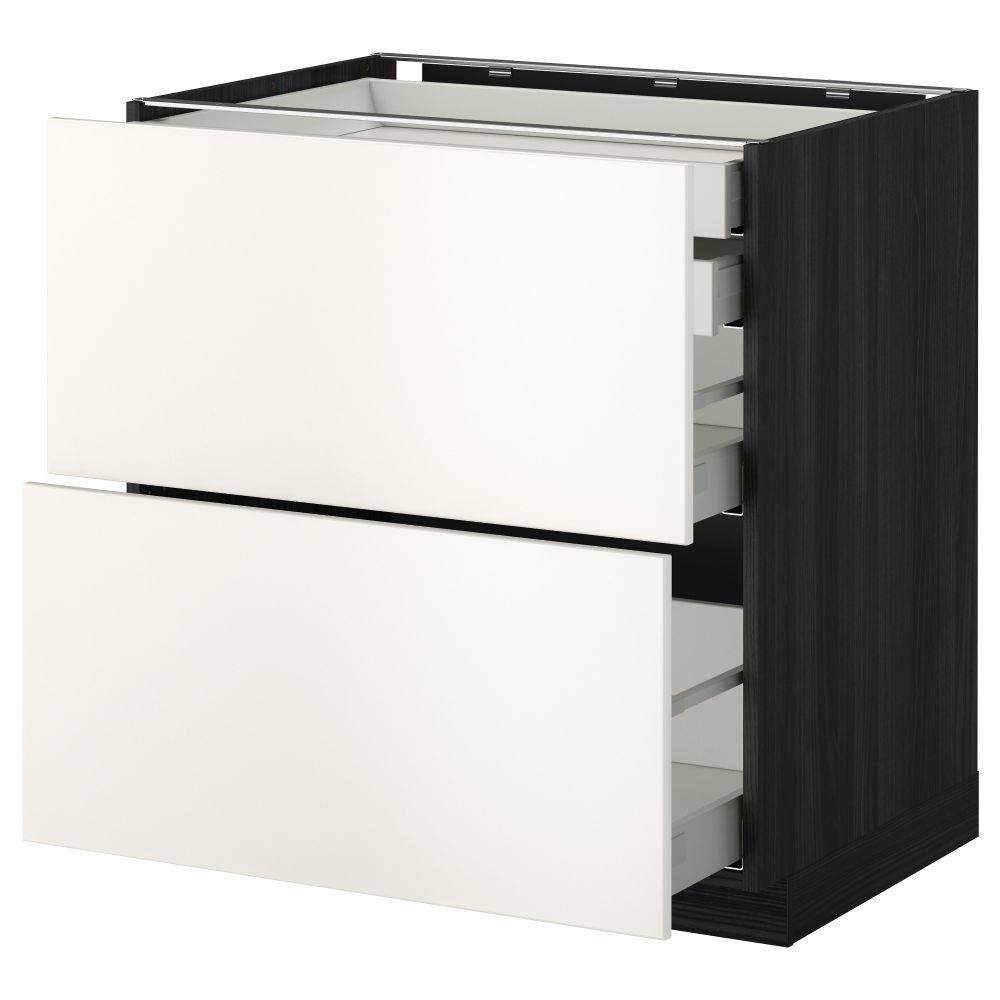 Напольный шкаф 2 фронтальные панели, 2 нижних, 1 средний, 1 высокий ящик МЕТОД / МАКСИМЕРА, черный, Веддинге белый - фото 1
