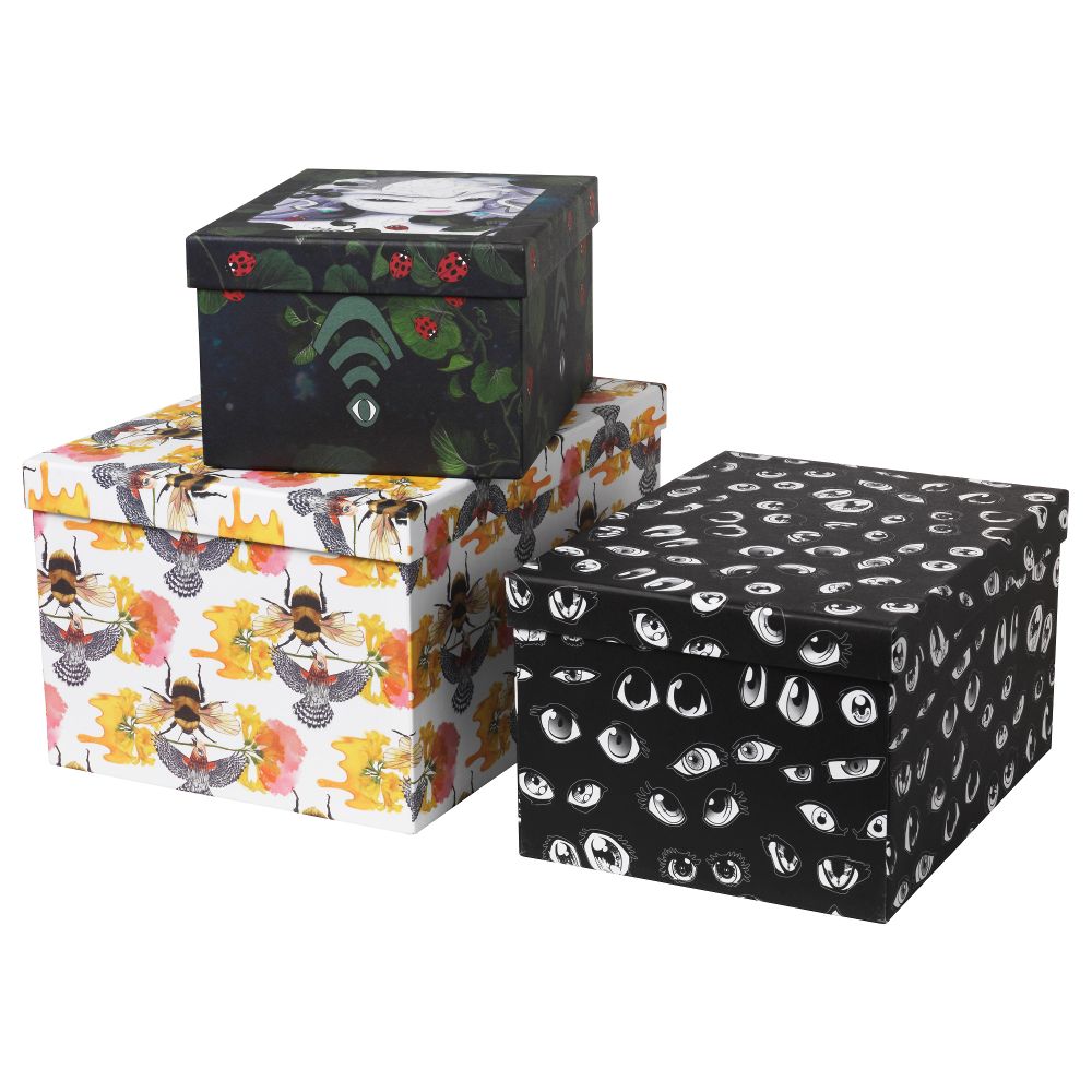 Набор коробок с крышкой, 3 штуки СТУНСИГ, птица/пчела, глаз манга пришелец - схема-чертеж с размерами