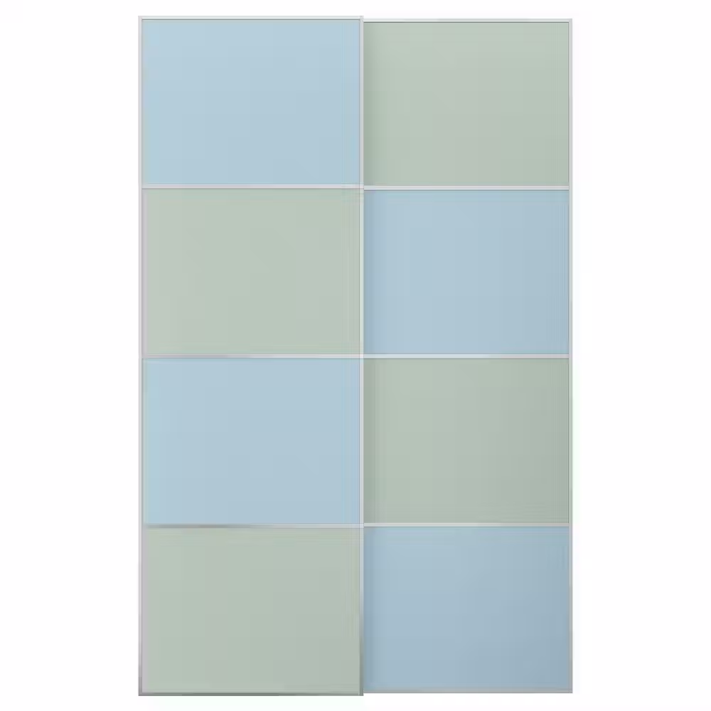 Пара раздвижных дверей IKEA, Алюминий двусторонний/голубой светло-зеленый, 150x236 см, вид спереди