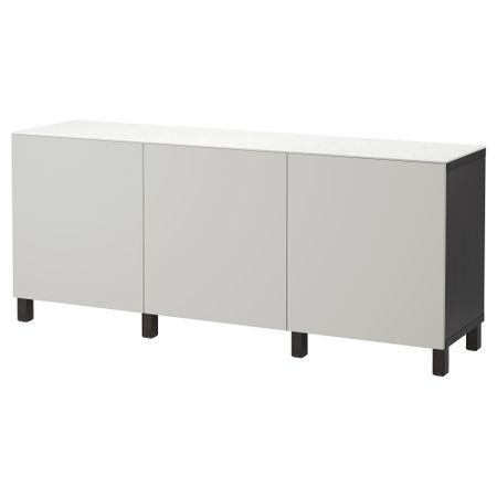 Комбинация для хранения с дверцами БЕСТО, черно-коричневый, Лаппвикен светло-серый (180x42x74 см)