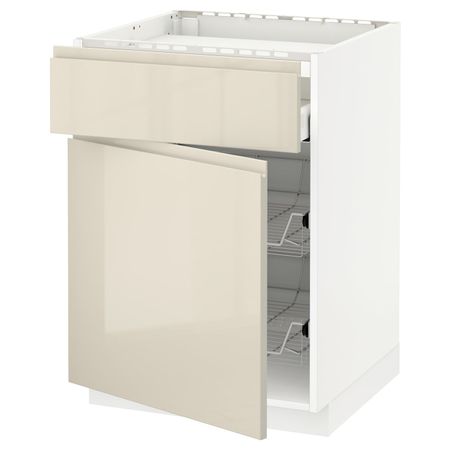 Шкаф для варочной панели/ящик/2пр крз, белый/Воксторп глянцевый светло-бежевый 60x60 см IKEA METOD МЕТОД / MAXIMERA МАКСИМЕРА