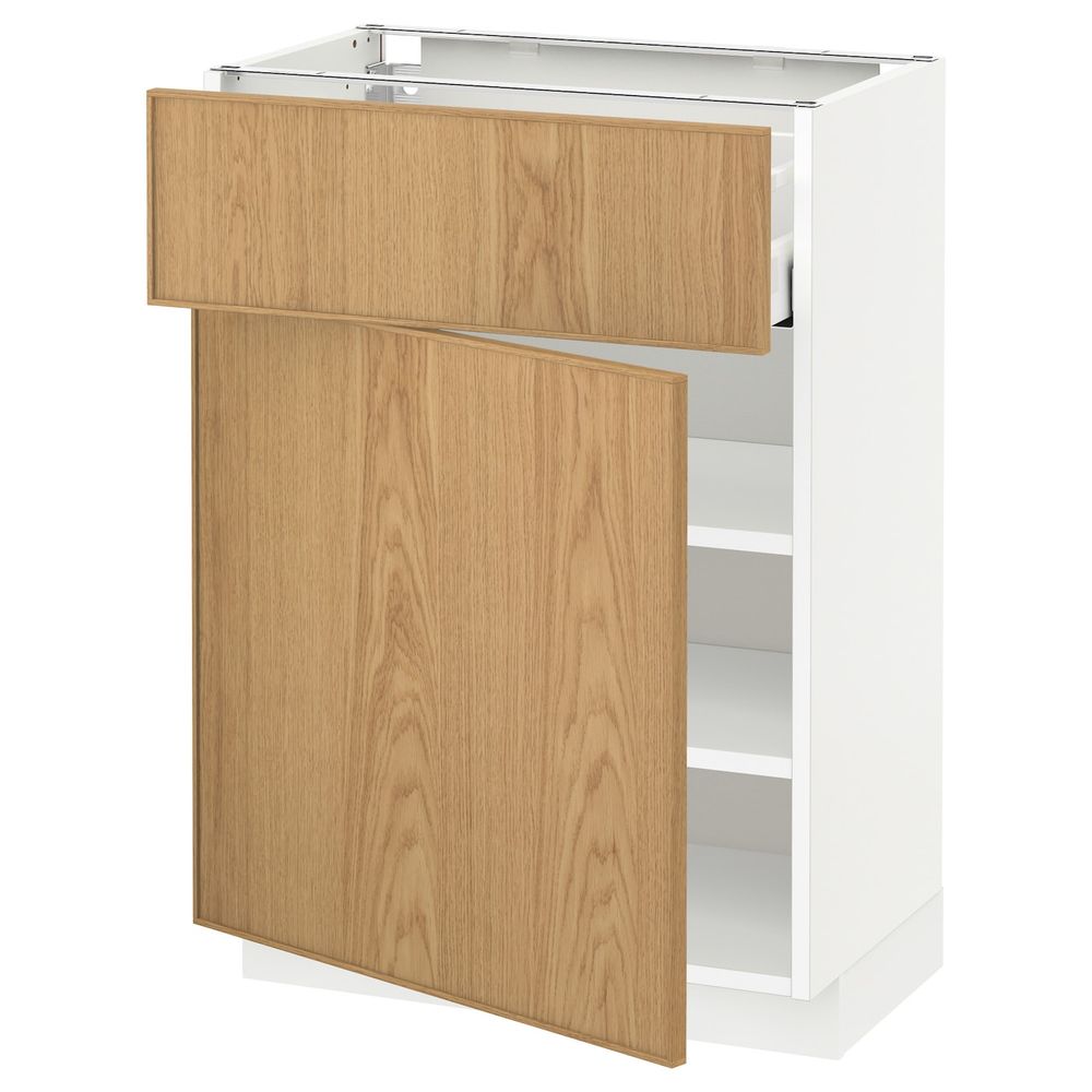 Напольный шкаф с ящиком/дверью, белый/Экестад дуб 60x37 см IKEA METOD МЕТОД / MAXIMERA МАКСИМЕРА 992.359.43 - схема-чертеж с размерами