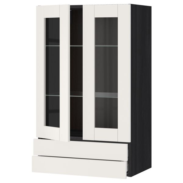 Навесной шкаф, 2 стеклянные дверцы, 2 ящика МЕТОД / МАКСИМЕРА, черный, Сэведаль белый - схема-чертеж с размерами