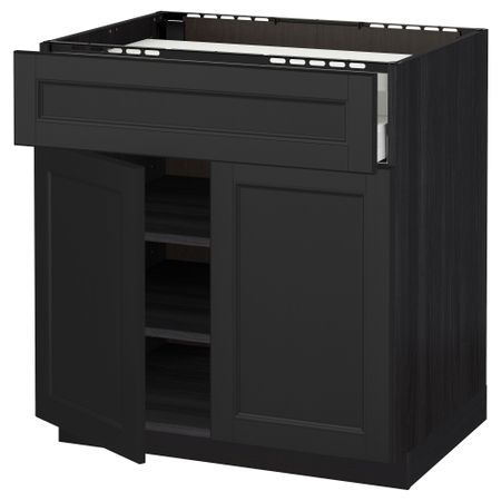 Напольный шкаф для варочной панели, ящик, полка, 2 дверцы МЕТОД / МАКСИМЕРА, черный, Лаксарби черно-коричневый