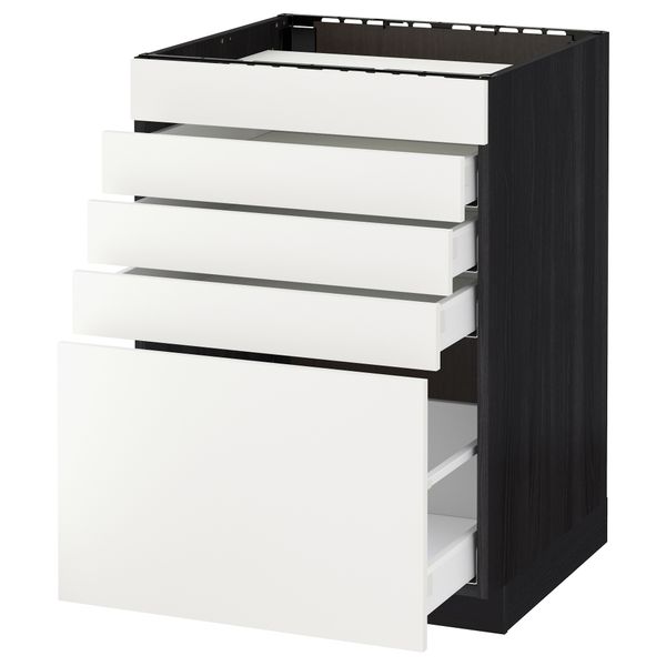 Напольный шкаф для варочной панели, 5 фасадов, 4 ящиков МЕТОД / МАКСИМЕРА, черный, Хэггеби белый - схема-чертеж с размерами